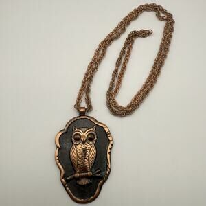 Vintage‎ Bell Trading Solid Copper Owl Pendant Necklace 29”